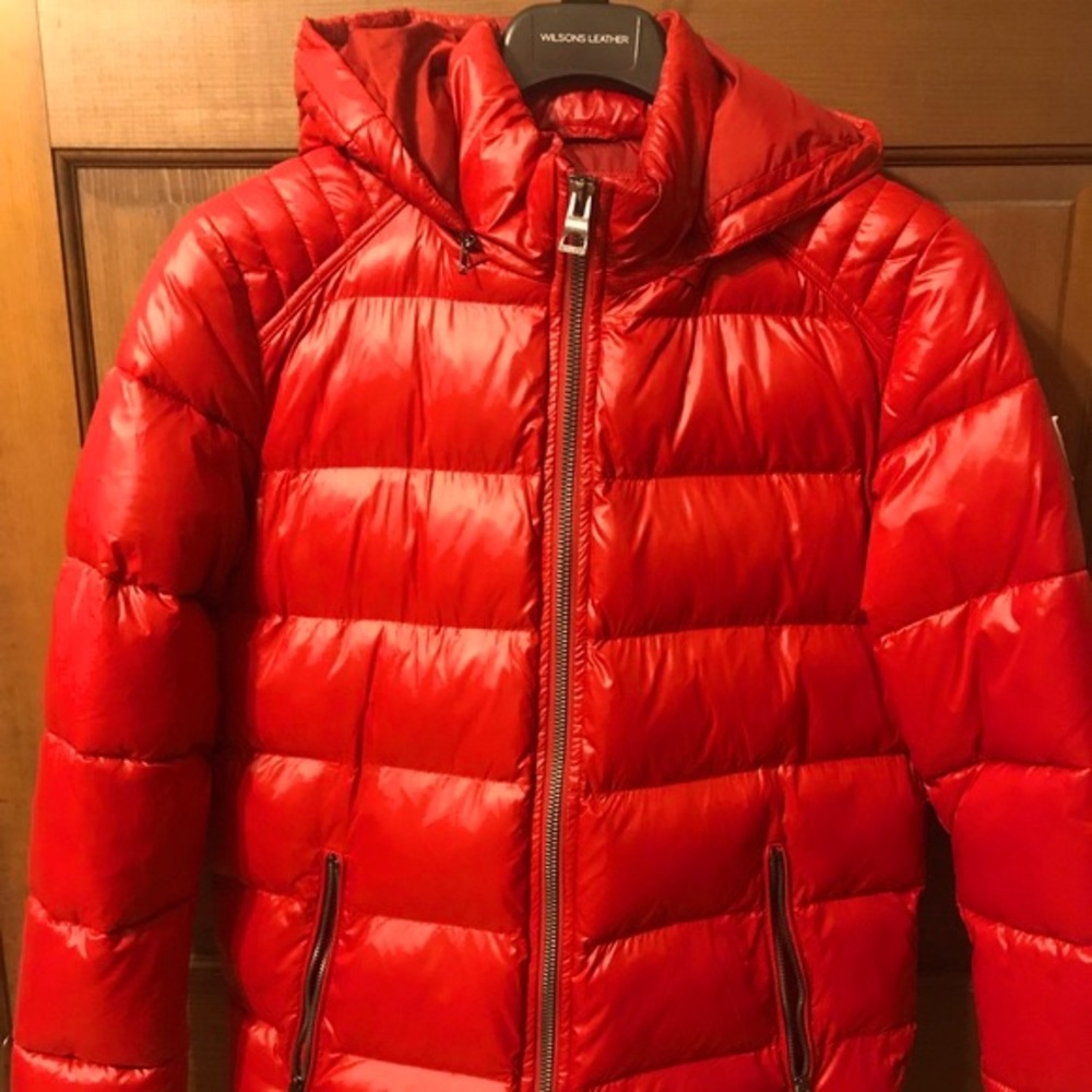 Men’s Red Guess Bubble Glossy Jacket